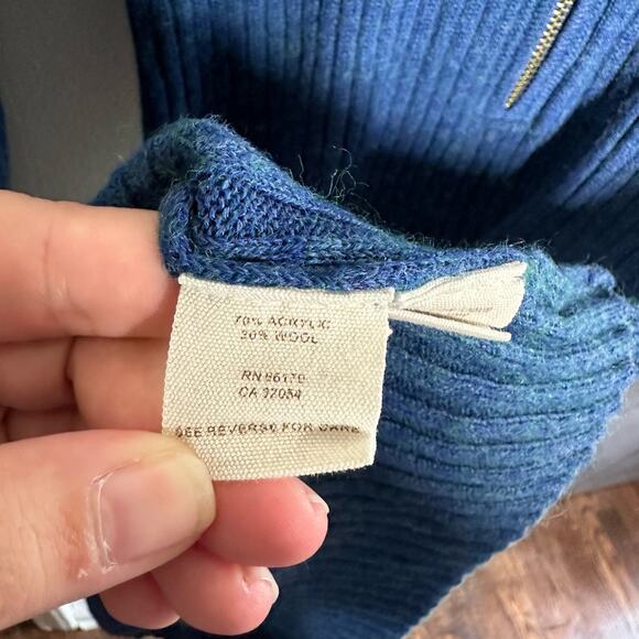 Free People Blue Ribbed Hooded Quarter Zip Wool Blend Sweater Top Size Medium - Picture 8 of 10